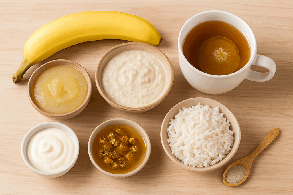 Banane, Apfelmus, Haferschleim, Joghurt, Reis, Kamillentee und Heilerde – natürliche Hausmittel gegen Durchfall während der Menstruation.