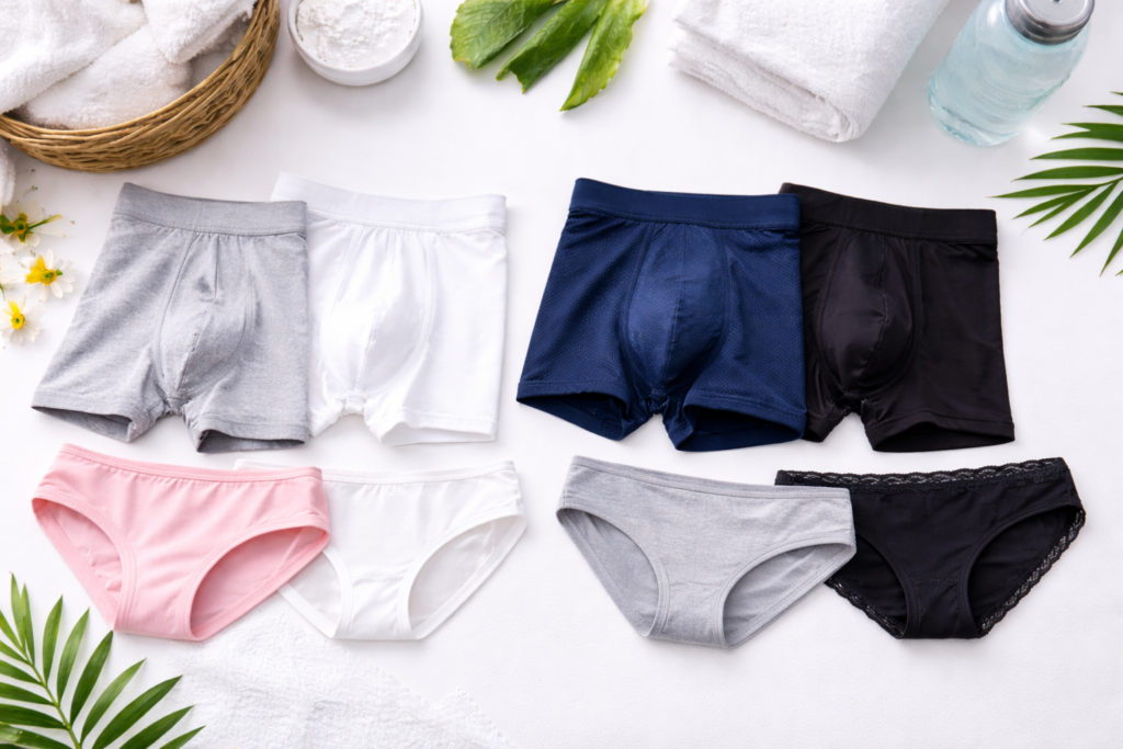 Baumwoll- und synthetische Unterwäsche für Männer und Frauen gegen Schweiß im Intimbereich.